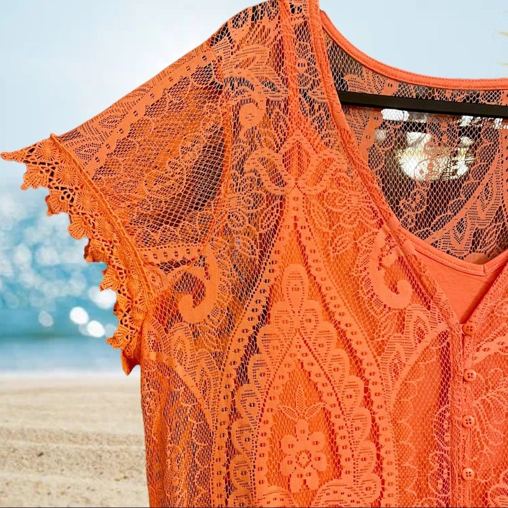 Torrid Lace Coral Button Front Skater Maxi Dress Sizes: 1XL 2XL  3XL NWT - Picture 9 of 16